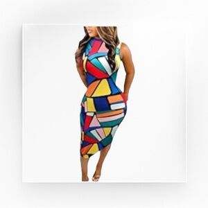 NEW! Sleeveless Pencil Geometric Pattern Dress, Size XL